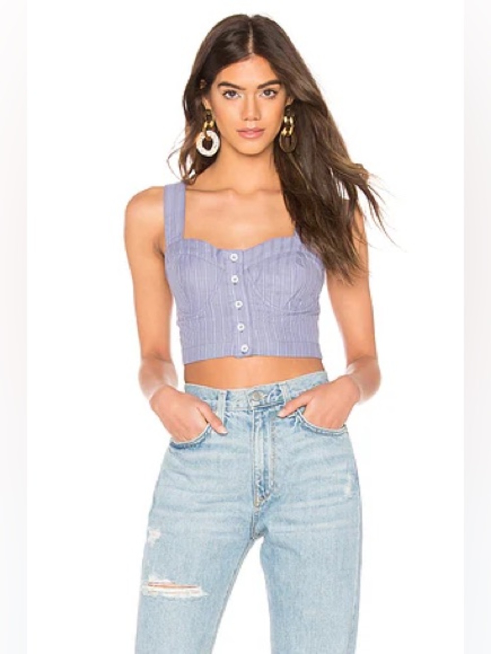 Free People Perfectly Striped Crop Top Blue Sweetheart Corset Tank Size M